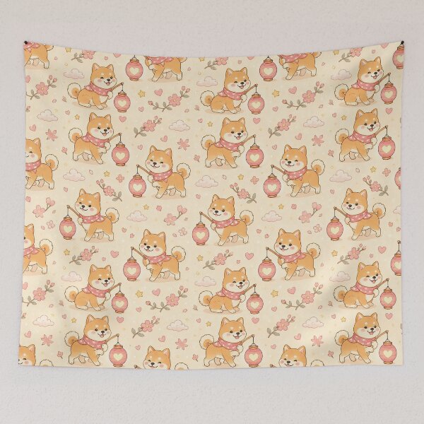 Item preview, Shiba Inu Love Lantern Walk Pattern designed and sold by Soft Berry Studio.