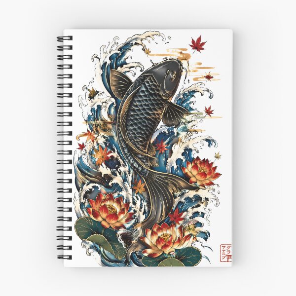 Item preview, Black Koi Fish with Lotus Flowers | Traditional Japanese Water Art designed and sold by kaxymax.
