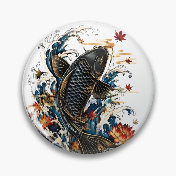 Item preview, Black Koi Fish with Lotus Flowers | Traditional Japanese Water Art designed and sold by kaxymax.