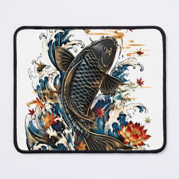 Item preview, Black Koi Fish with Lotus Flowers | Traditional Japanese Water Art designed and sold by kaxymax.