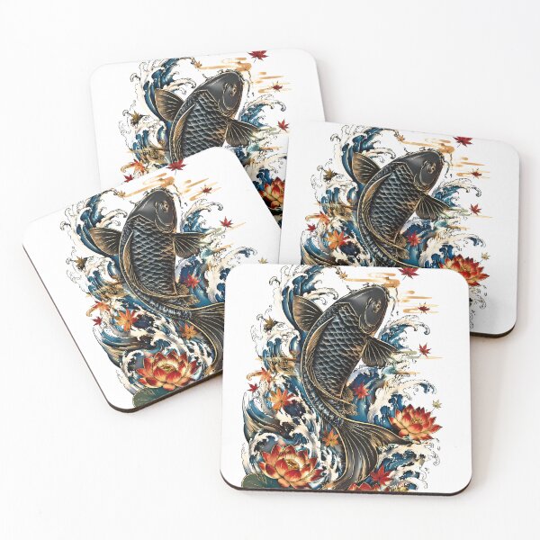 Item preview, Black Koi Fish with Lotus Flowers | Traditional Japanese Water Art designed and sold by kaxymax.