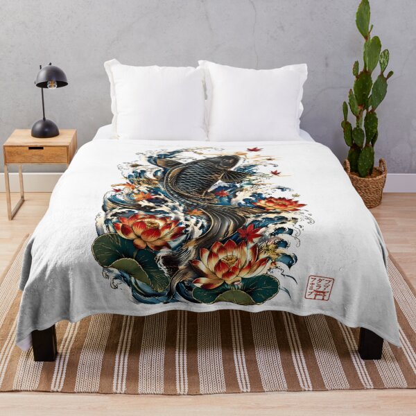 Item preview, Black Koi Fish with Lotus Flowers | Traditional Japanese Water Art designed and sold by kaxymax.