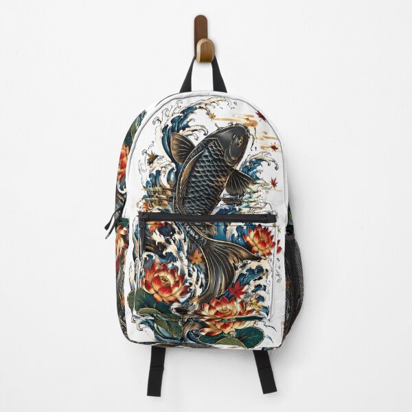 Item preview, Black Koi Fish with Lotus Flowers | Traditional Japanese Water Art designed and sold by kaxymax.