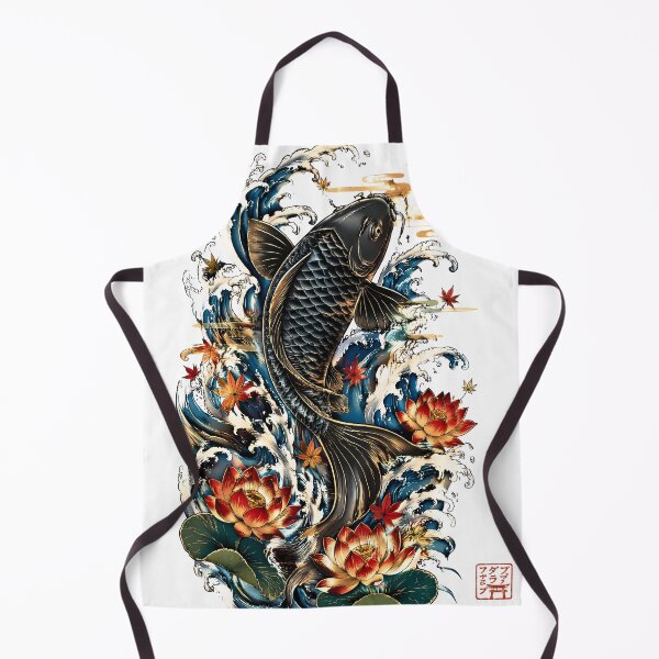 Item preview, Black Koi Fish with Lotus Flowers | Traditional Japanese Water Art designed and sold by kaxymax.