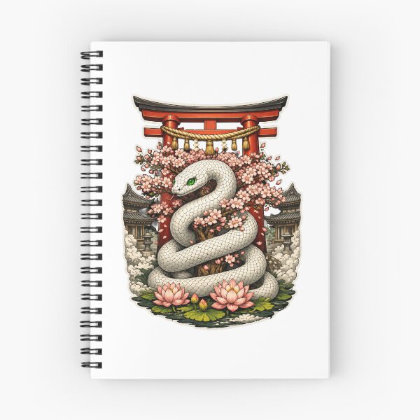 Item preview, White Serpent of the Sakura Shrine | Japanese Snake Spirit | Cherry Blossom Torii Gate | Lotus Temple | Japanese Mythology Art designed and sold by MrDev.