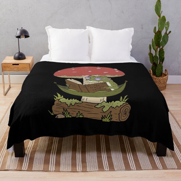 Item preview, Frog reading book in hammock mushroom cottagecore illustration designed and sold by LeshanArt.