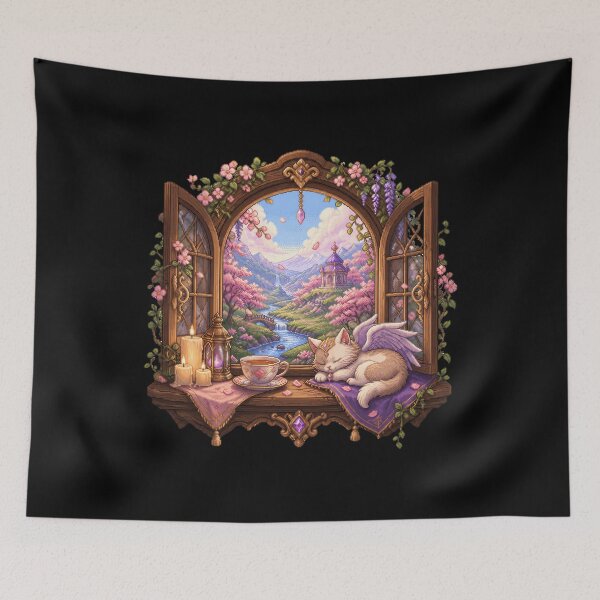 Item preview, Winged Cat by the Enchanted Blossom Window designed and sold by Sketchlegacy.