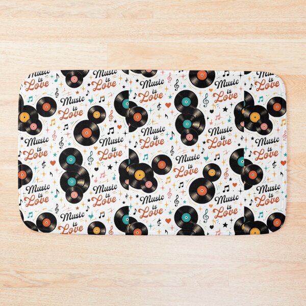 Item preview, Retro Vinyl Record Music Is Love Seamless Pattern – Vintage Musical Notes and Records Design designed and sold by Joyfulfabric.