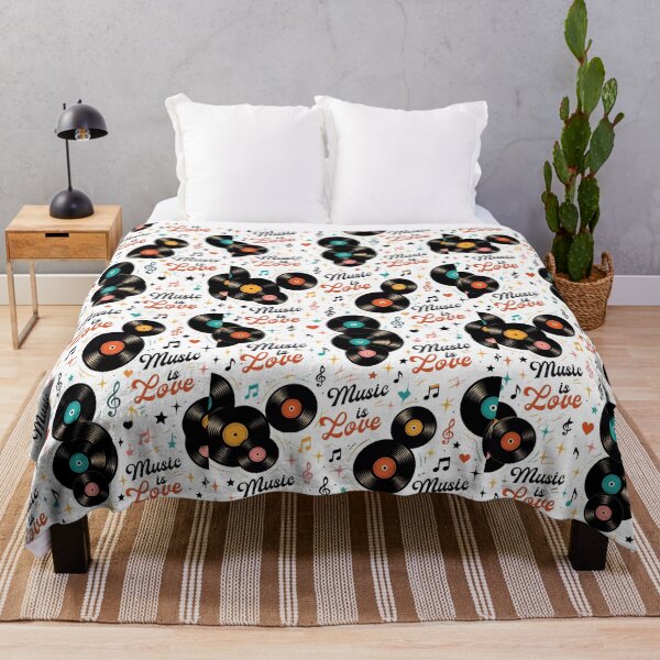 Item preview, Retro Vinyl Record Music Is Love Seamless Pattern – Vintage Musical Notes and Records Design designed and sold by Joyfulfabric.