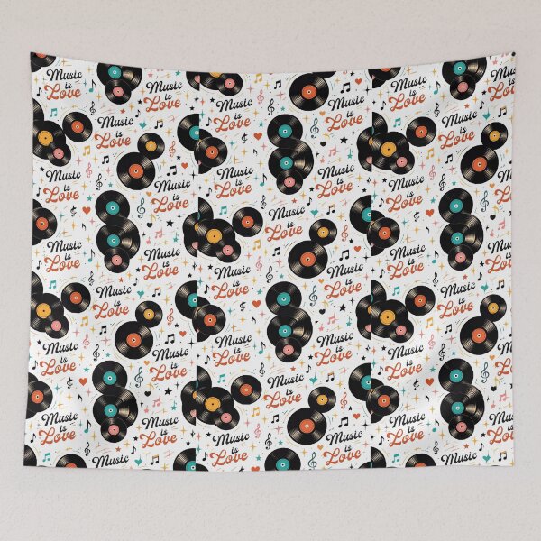 Item preview, Retro Vinyl Record Music Is Love Seamless Pattern – Vintage Musical Notes and Records Design designed and sold by Joyfulfabric.