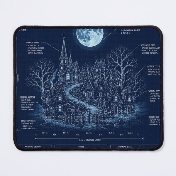 Item preview, Haunted Village Blueprint Halloween Shirt | Technical Schematic designed and sold by SunnyDesign82.
