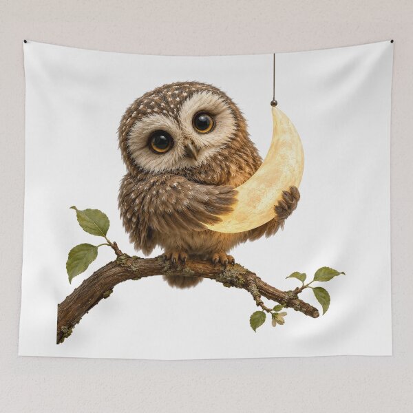 Item preview, Little Owl Holding the Moon designed and sold by Helenaphotoart.