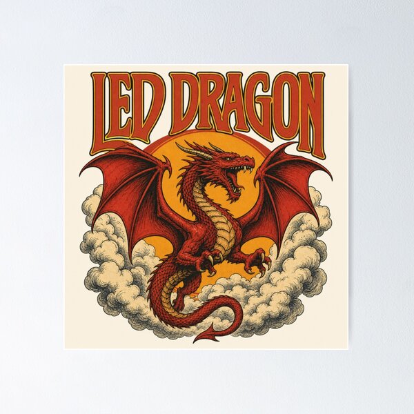 Item preview, Led Dragon - Retro 70s Rock Fantasy Emblem designed and sold by Dice_Goblin_Studio.