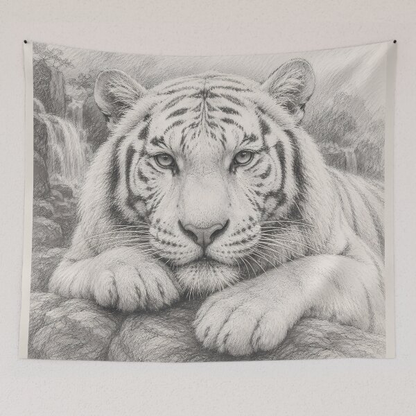 Item preview, Resting White Tiger Colored Pencil Art | Majestic White Tiger Drawing | Realistic Wildlife Illustration | Fine Art Animal Portrait | Nature Wall Decor | Tiger Lover Gift designed and sold by ManJiangHong.