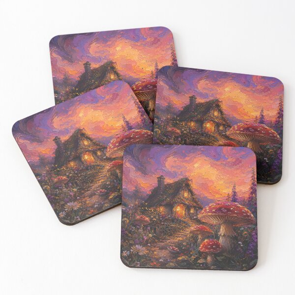 Item preview, Enchanted Mushroom Cottage at Sunset designed and sold by Rahma-yehia23.