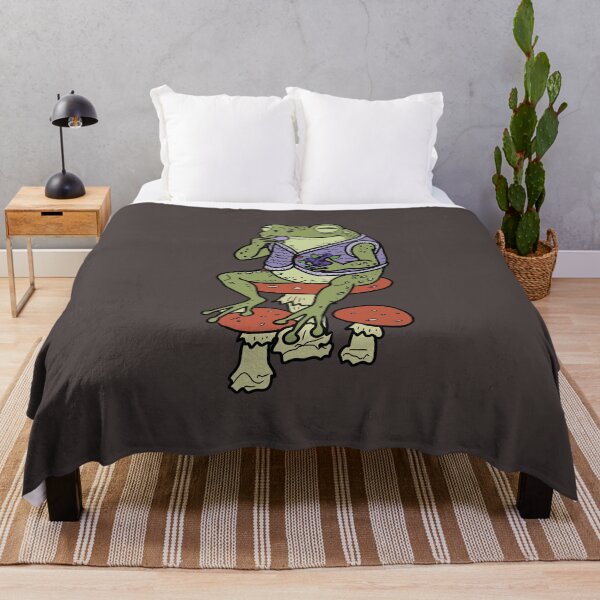 Item preview, Frog on mushrooms enjoying blueberries cottagecore illustration designed and sold by LeshanArt.