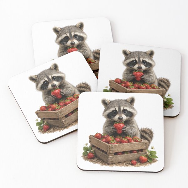 Item preview, Strawberry Loving Raccoon designed and sold by Helenaphotoart.