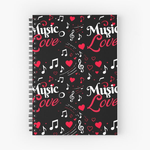Item preview, Music Is Love Seamless Pattern – Musical Notes and Hearts on Black Background – Cute Music Lover Design designed and sold by Joyfulfabric.