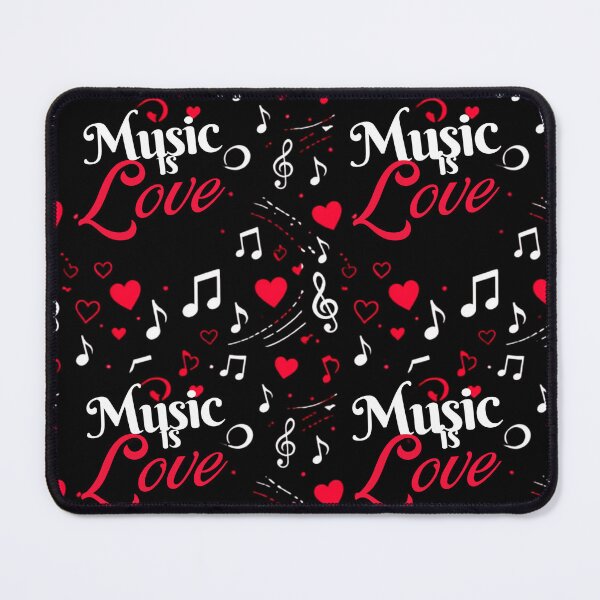Item preview, Music Is Love Seamless Pattern – Musical Notes and Hearts on Black Background – Cute Music Lover Design designed and sold by Joyfulfabric.