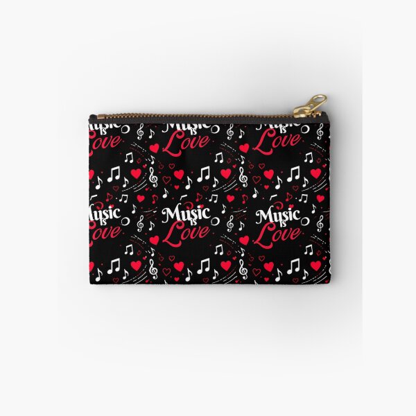 Item preview, Music Is Love Seamless Pattern – Musical Notes and Hearts on Black Background – Cute Music Lover Design designed and sold by Joyfulfabric.