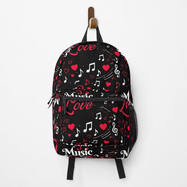 Item preview, Music Is Love Seamless Pattern – Musical Notes and Hearts on Black Background – Cute Music Lover Design designed and sold by Joyfulfabric.