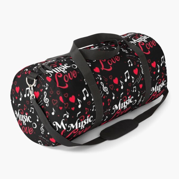 Item preview, Music Is Love Seamless Pattern – Musical Notes and Hearts on Black Background – Cute Music Lover Design designed and sold by Joyfulfabric.
