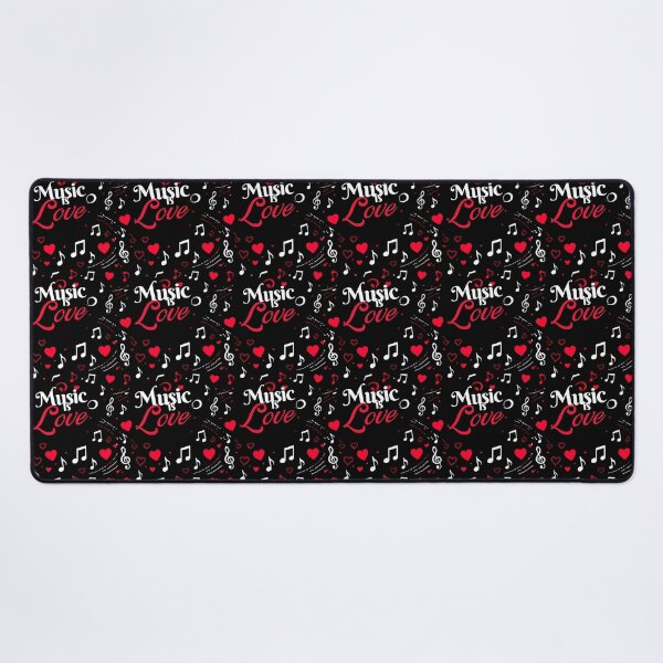 Item preview, Music Is Love Seamless Pattern – Musical Notes and Hearts on Black Background – Cute Music Lover Design designed and sold by Joyfulfabric.