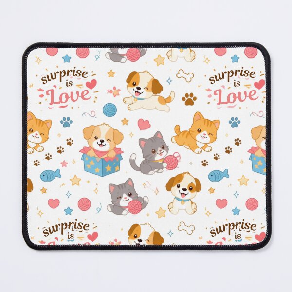 Item preview, Cute Kawaii Cats and Puppies Seamless Pattern – Surprise Is Love – Adorable Pet Cartoon Design designed and sold by Joyfulfabric.