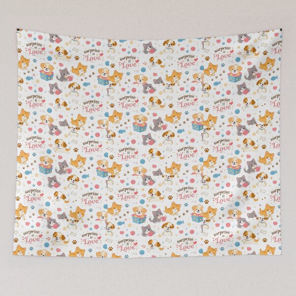 Item preview, Cute Kawaii Cats and Puppies Seamless Pattern – Surprise Is Love – Adorable Pet Cartoon Design designed and sold by Joyfulfabric.