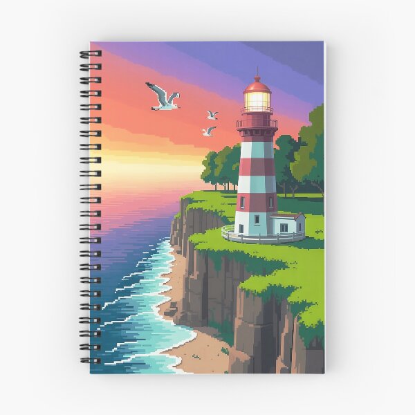 Item preview, Pixel Art Lighthouse Sunset Ocean Scene designed and sold by Pro AguiZoul Art.