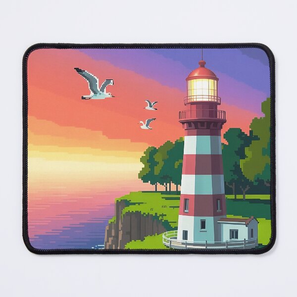 Item preview, Pixel Art Lighthouse Sunset Ocean Scene designed and sold by Pro AguiZoul Art.