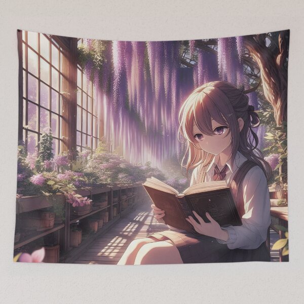 Item preview, Celestial Wisteria Anime Library Art Print designed and sold by Dhenin Studio.