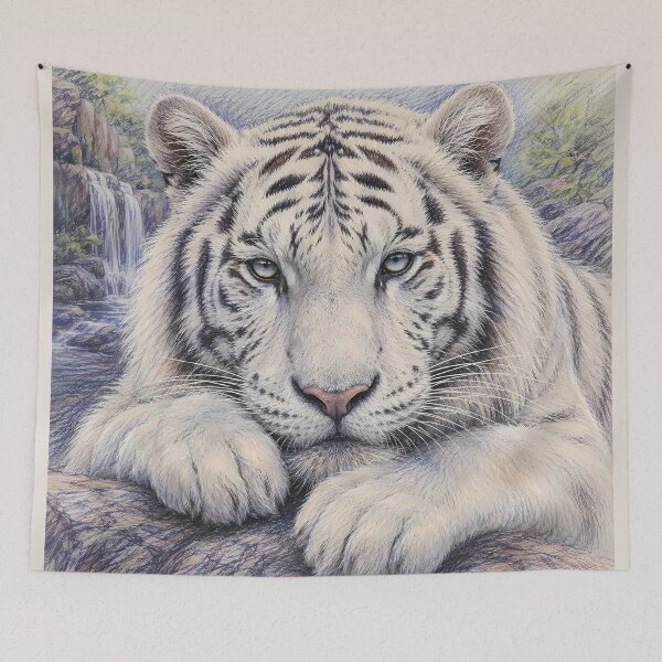 Item preview, Resting White Tiger Colored Pencil Art | Realistic White Tiger Drawing | Wildlife Fine Art Illustration | Pencil Animal Portrait | Nature Wall Decor | Tiger Lover Gift designed and sold by ManJiangHong.