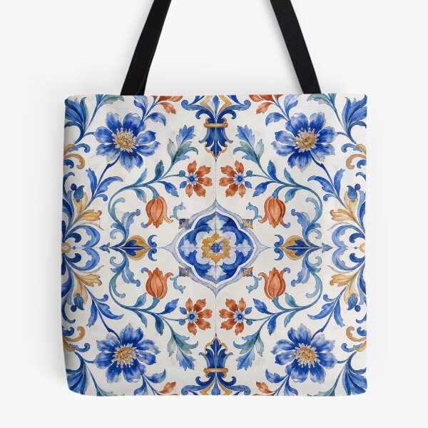 Item preview, Portuguese Azulejo Botanical – Luxury Seamless Watercolor Pattern designed and sold by Jandedan.