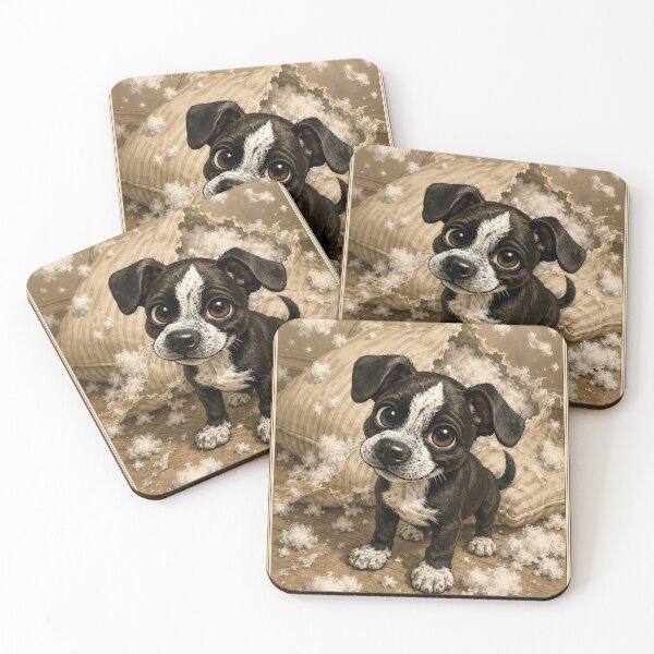 Item preview, Funny Guilty Puppy Torn Pillow Whimsical Dog Art designed and sold by RescueHeart10.