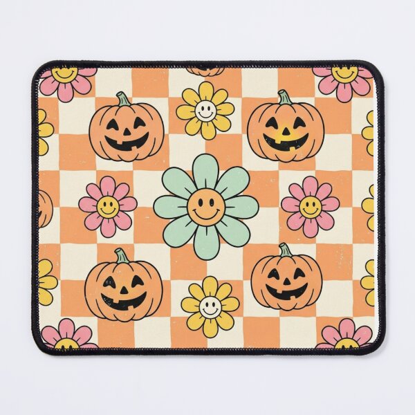 Item preview, Retro Groovy Halloween Checkerboard Pattern – Cute Smiley Flowers Pumpkins designed and sold by raedattia.