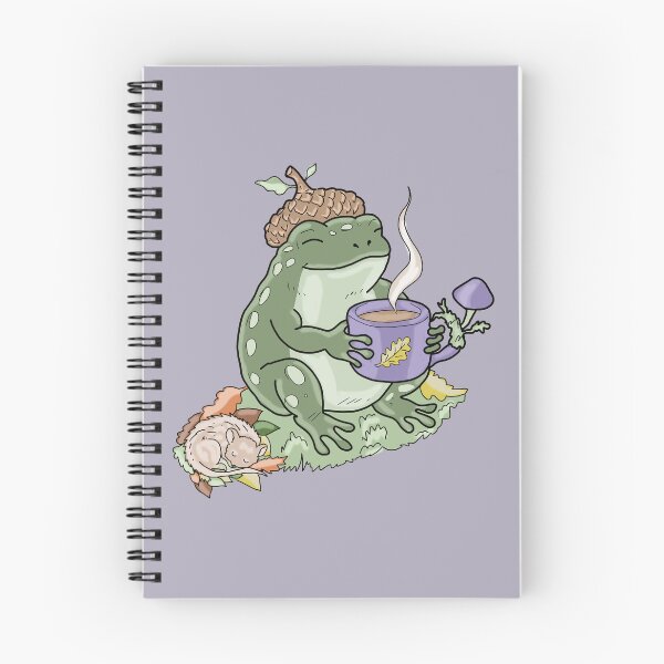 Item preview, Frog drinking coffee with acorn hat and snail cottagecore illustration designed and sold by LeshanArt.