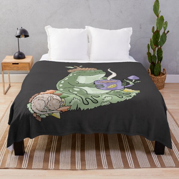 Item preview, Frog drinking coffee with acorn hat and snail cottagecore illustration designed and sold by LeshanArt.