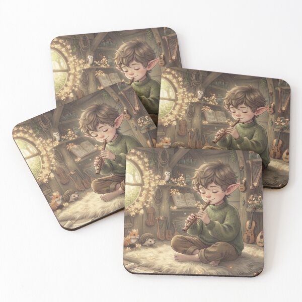 Item preview, Little Elf Playing Flute In Cozy Forest Cabin designed and sold by Azurart2.