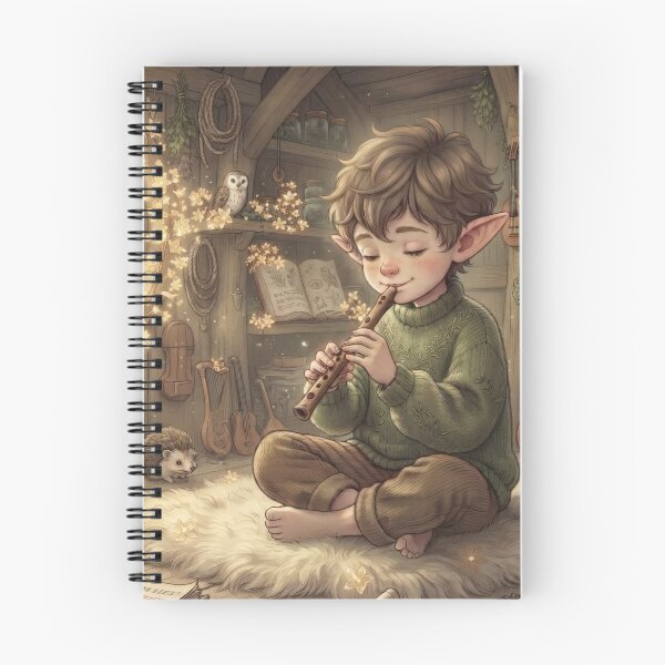 Item preview, Little Elf Playing Flute In Cozy Forest Cabin designed and sold by Azurart2.
