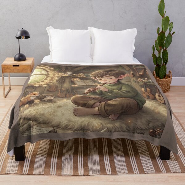 Item preview, Little Elf Playing Flute In Cozy Forest Cabin designed and sold by Azurart2.