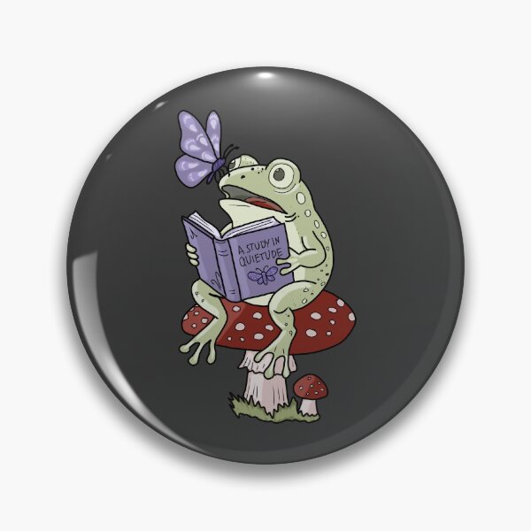 Item preview, Frog reading book on mushroom butterfly cottagecore illustration designed and sold by LeshanArt.