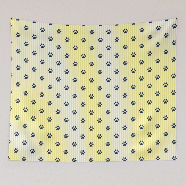 Item preview, Navy Paw Print Stripes Pattern | Yellow and White Striped Paw Design | Cute Dog Paw Print | Animal Lover Paw Pattern | Navy Paws on Vertical Stripes | Dog Mom Paw Pattern designed and sold by VivaFy.