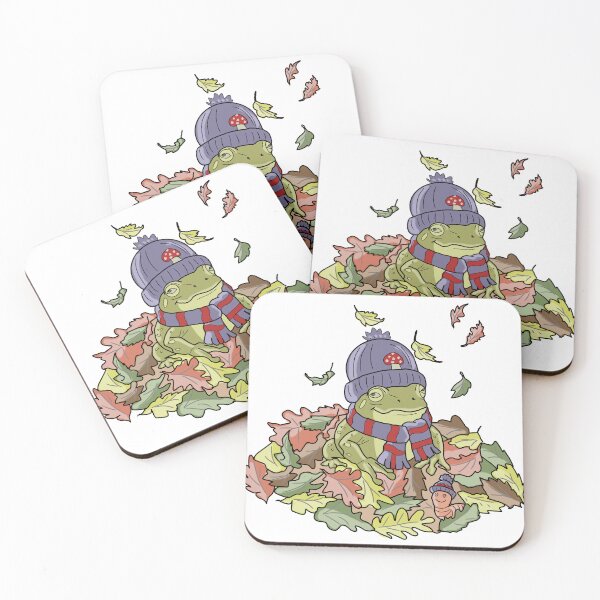 Item preview, Frog in autumn leaves and beanie cottagecore illustration designed and sold by LeshanArt.