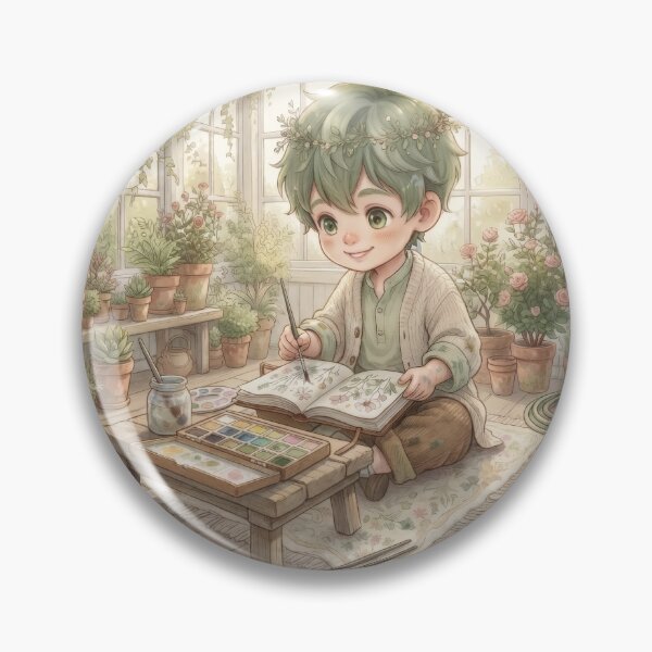 Item preview, Cute Botanical Artist Sketching In Sunny Green Greenhouse designed and sold by Azurart2.