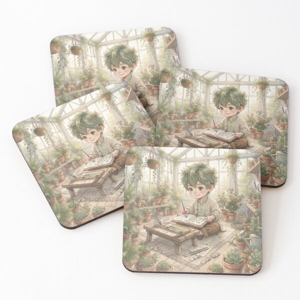 Item preview, Cute Botanical Artist Sketching In Sunny Green Greenhouse designed and sold by Azurart2.