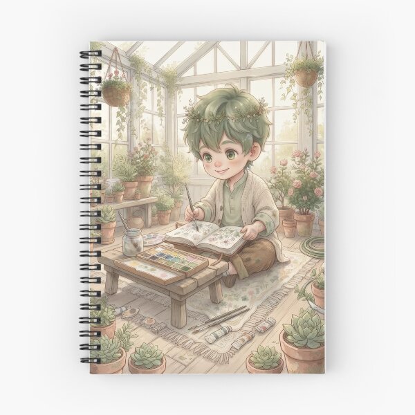 Item preview, Cute Botanical Artist Sketching In Sunny Green Greenhouse designed and sold by Azurart2.