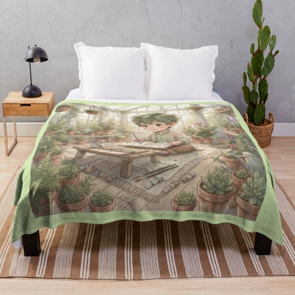 Item preview, Cute Botanical Artist Sketching In Sunny Green Greenhouse designed and sold by Azurart2.