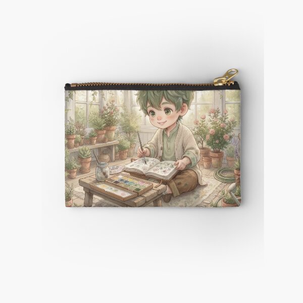 Item preview, Cute Botanical Artist Sketching In Sunny Green Greenhouse designed and sold by Azurart2.