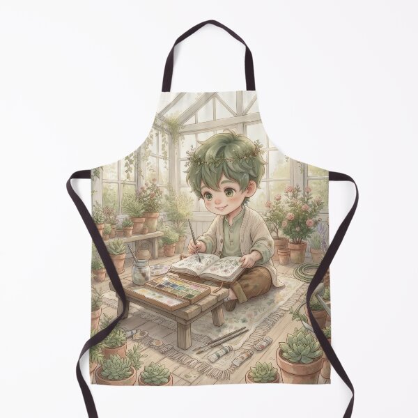 Item preview, Cute Botanical Artist Sketching In Sunny Green Greenhouse designed and sold by Azurart2.